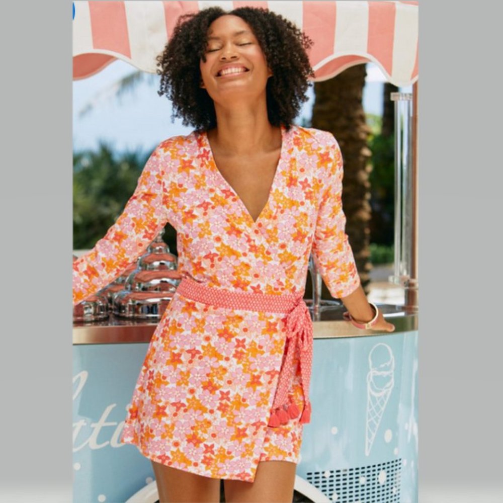 Cabana Life Surfside Beach Wrap Romper UPF 50 plus Floral NWT